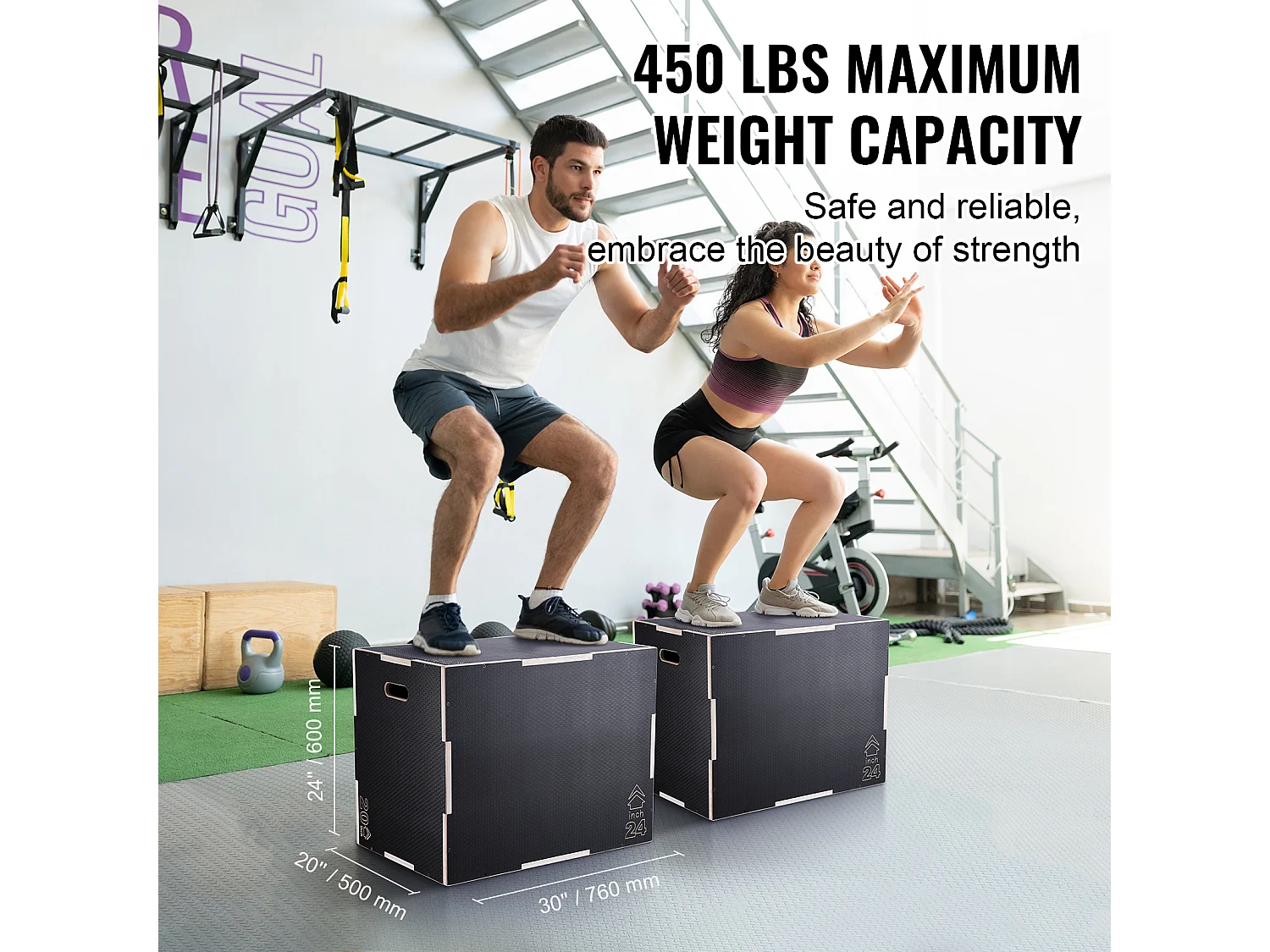 Pliometrischer Sprungkasten SucceBuy, 3 in 1, Trainings-Sprungkiste Fitness, 76/60/50 cm