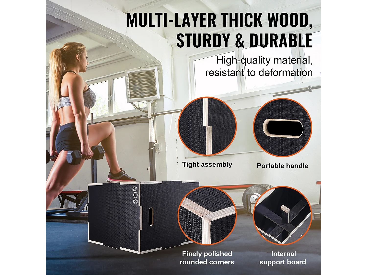 Pliometrischer Sprungkasten SucceBuy, 3 in 1, Trainings-Sprungkiste Fitness, 76/60/50 cm