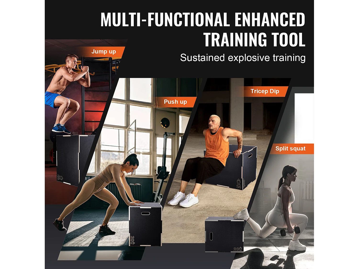 Pliometrischer Sprungkasten SucceBuy, 3 in 1, Trainings-Sprungkiste Fitness, 76/60/50 cm