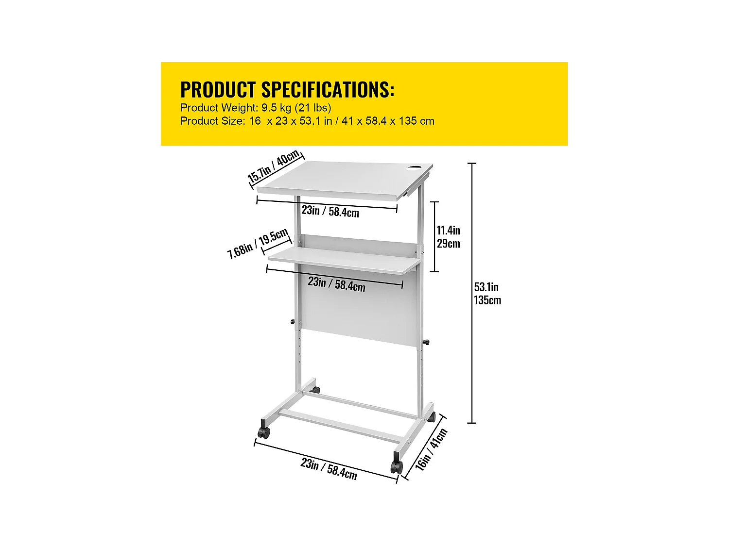 Support de Podium SucceBuy, Pupitre Portable avec 4 Roulettes, Support de Podium Réglable en Hauteur, Étagère de Rangement Inférieure