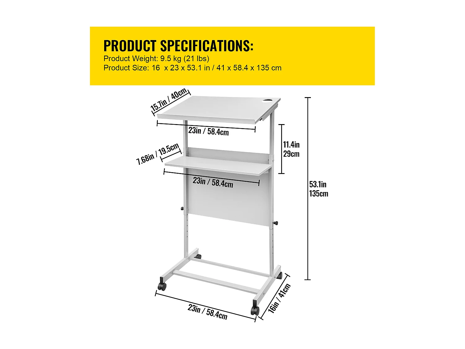 Support de Podium SucceBuy, Pupitre Portable avec 4 Roulettes, Support de Podium Réglable en Hauteur, Étagère de Rangement Inférieure