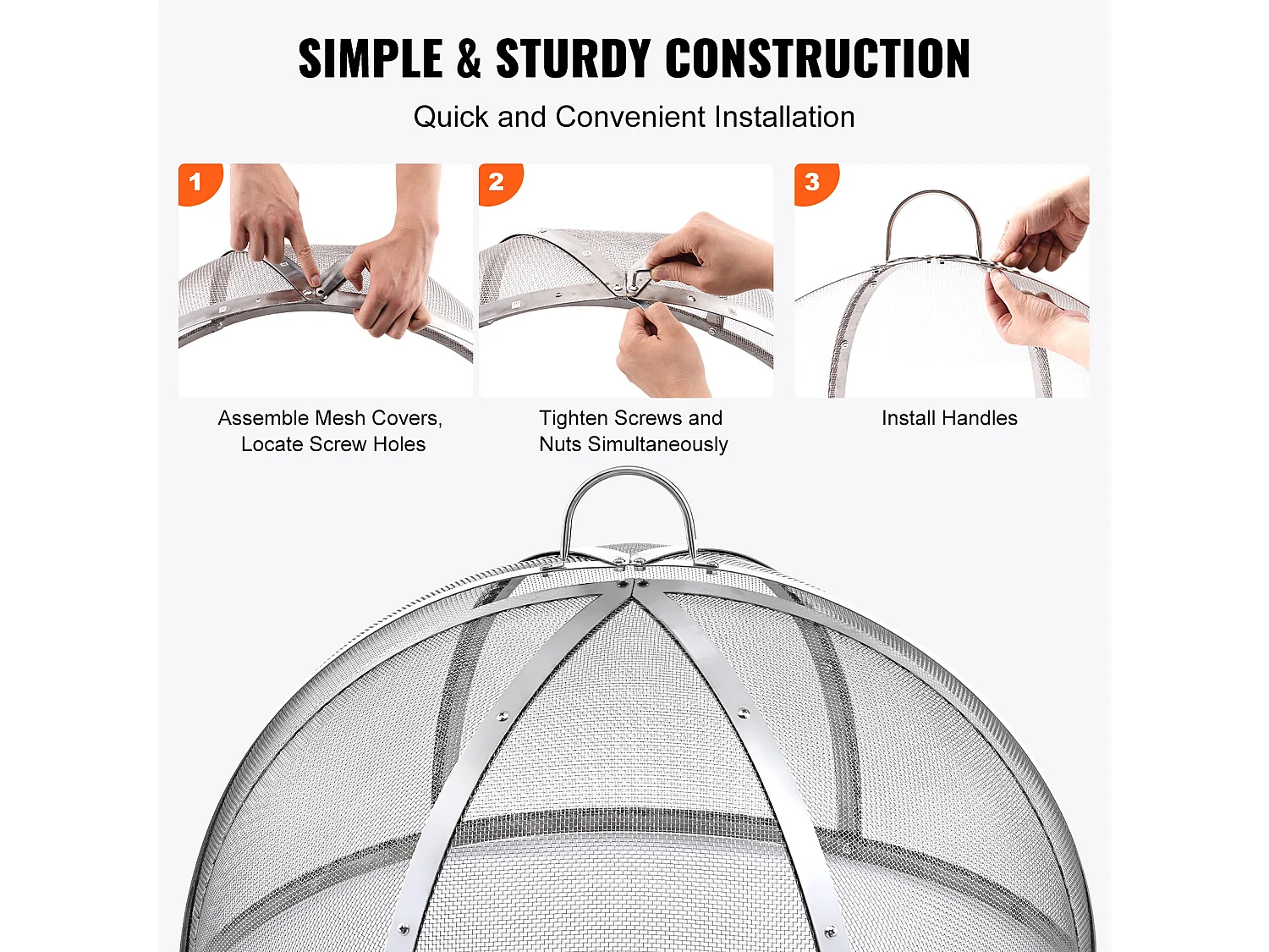 Couvercle de Protection SucceBuy Anti-Étincelles pour Foyer Rond à Bois de 102cm en Acier Inoxydable, Couvercle Rond pour Anneau de Foyer Extérieur