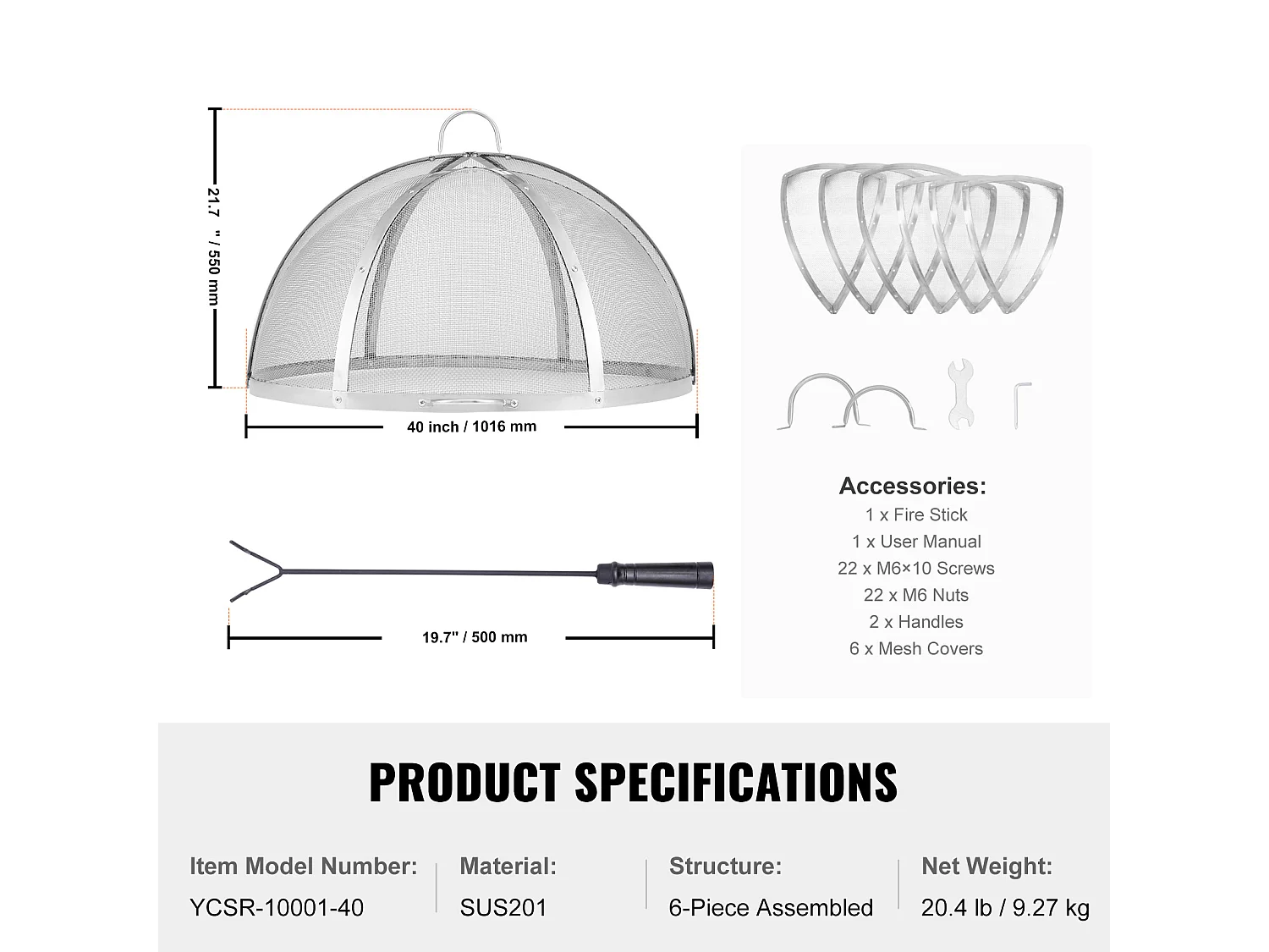 Afdekking SucceBuy von von FunkenBescherming voor Ronde Hout-Haard van 102cm in Rvs, Ronde Afdekking voor Buiten-Vuurring
