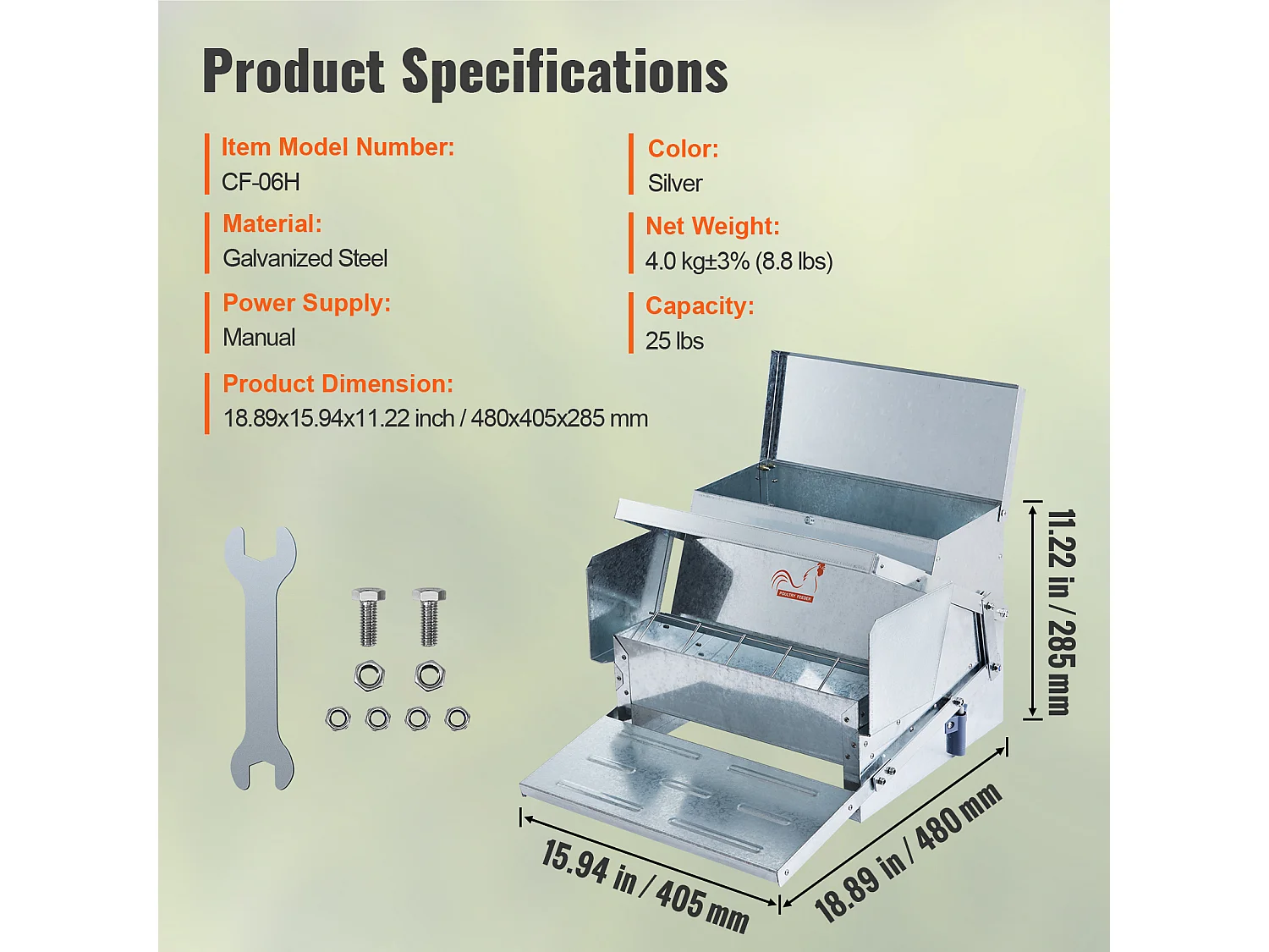 Mangiera Automatica SucceBuy per Polli, Acciaio Zincato, Capacità di 11 kg, per 10 Polli