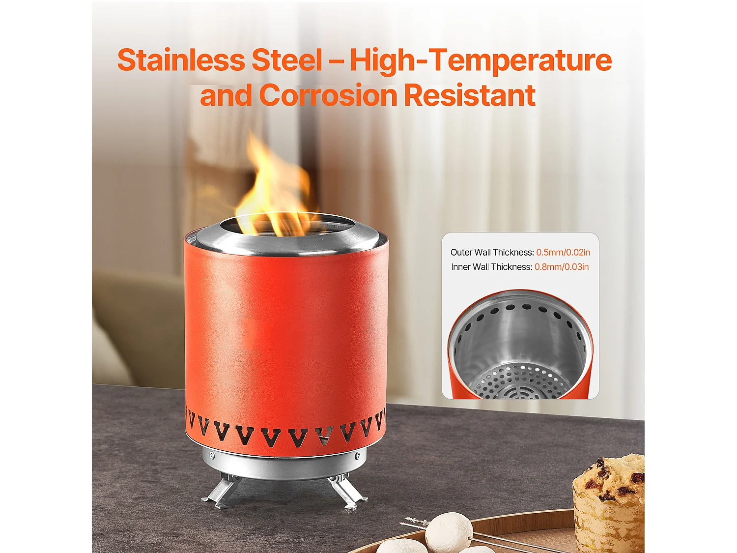 Tuinvuurschaal, SucceBuy Tafelvuurschaal 15 cm van RVS Rood - Binnen/Buiten