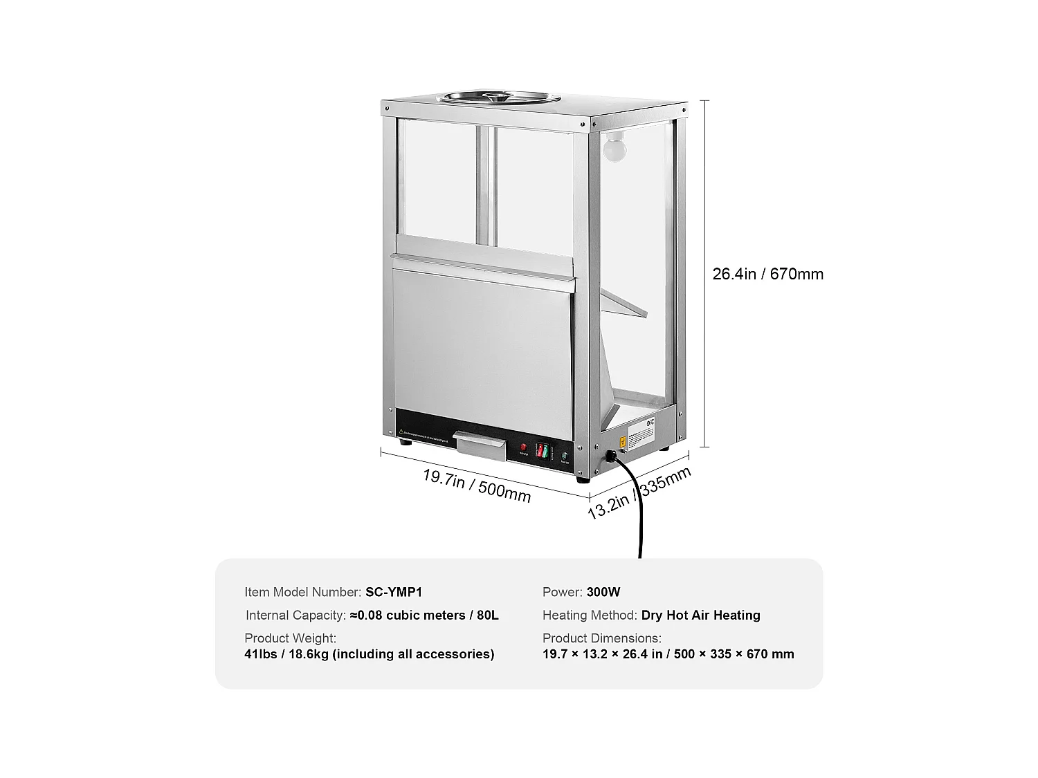 Vitrine Chauffante SucceBuy, Chauffe-Chips Nachos 80L, Haute Qualité et Pratique, Acier inoxydable, Base Chauffante et Lampe Chauffante