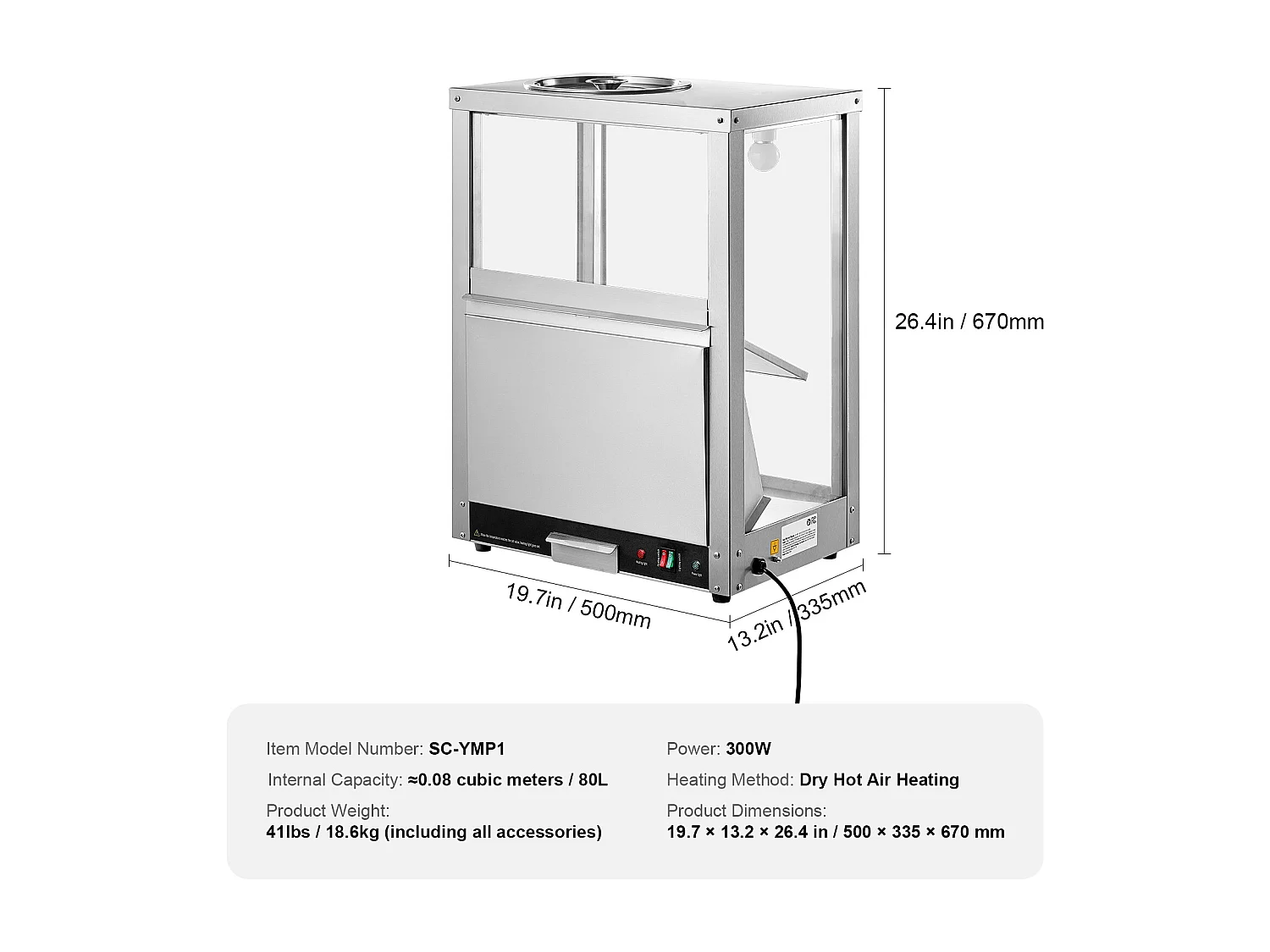 Vitrine Chauffante SucceBuy, Chauffe-Chips Nachos 80L, Haute Qualité et Pratique, Acier inoxydable, Base Chauffante et Lampe Chauffante
