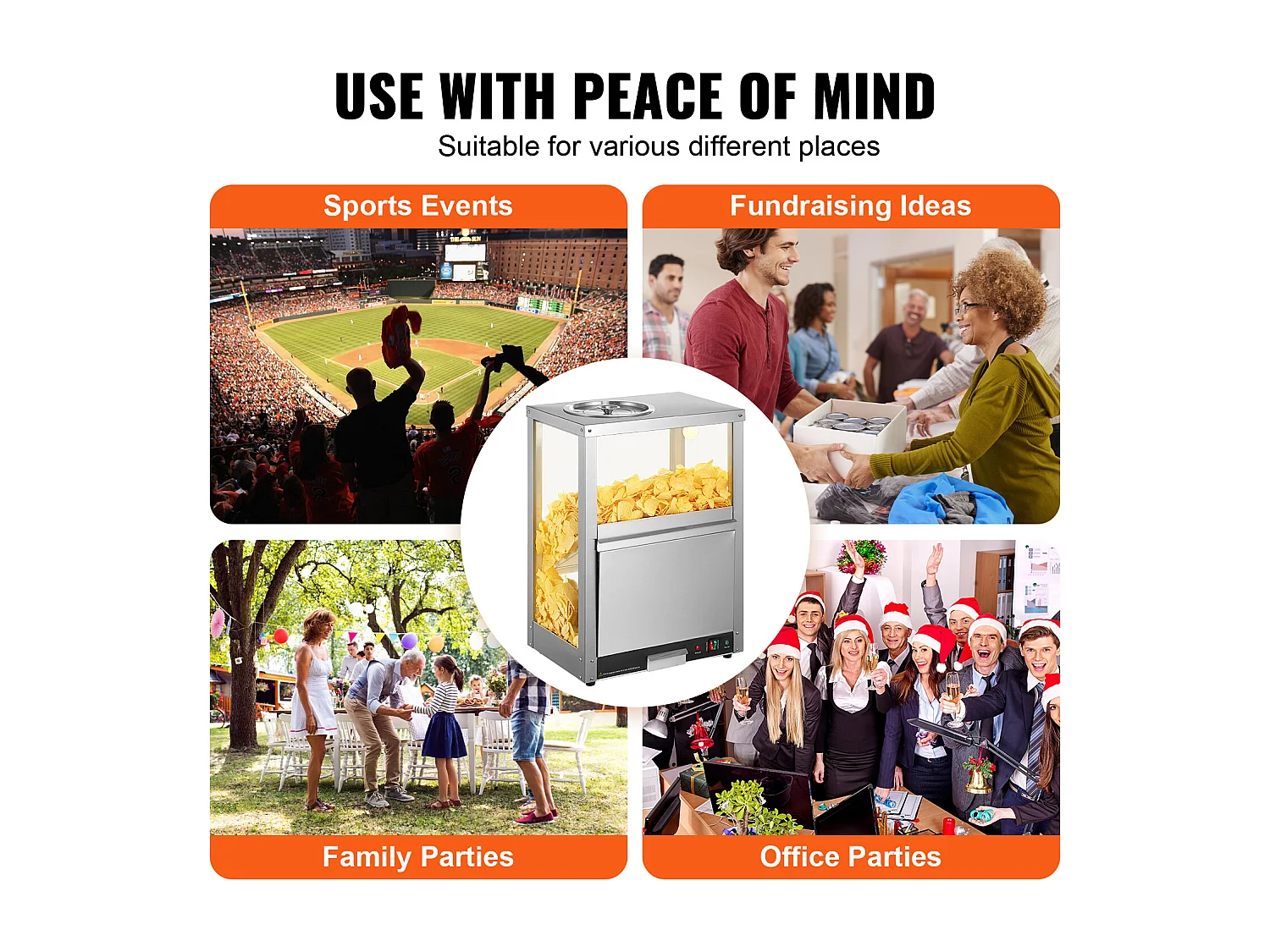 Vitrine Chauffante SucceBuy, Chauffe-Chips Nachos 80L, Haute Qualité et Pratique, Acier inoxydable, Base Chauffante et Lampe Chauffante