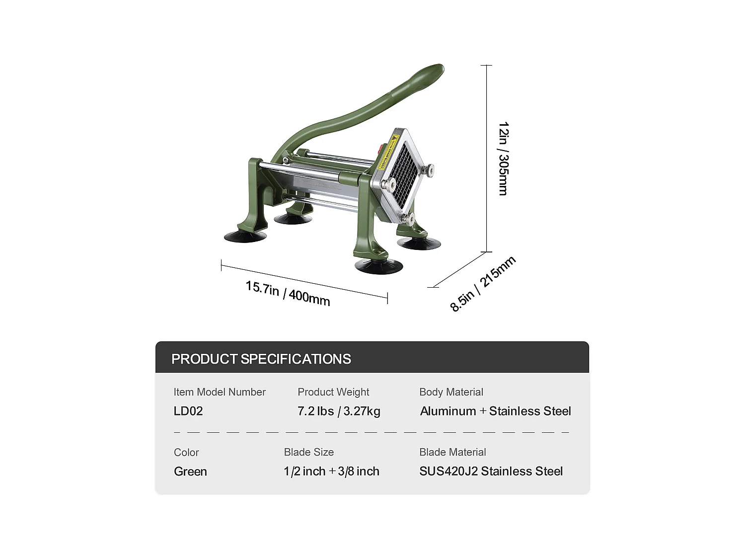Coupe-frites et Légumes, SucceBuy Coupe-frites, Trancheuse à Pommes de Terre et Légumes en Acier Inoxydable, 2 Lames