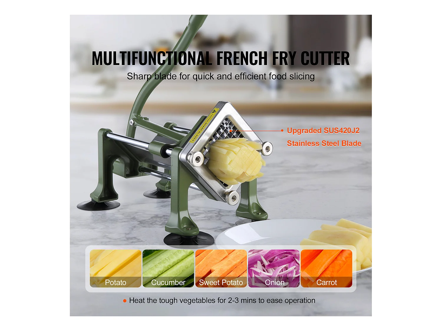 Coupe-frites et Légumes, SucceBuy Coupe-frites, Trancheuse à Pommes de Terre et Légumes en Acier Inoxydable, 2 Lames