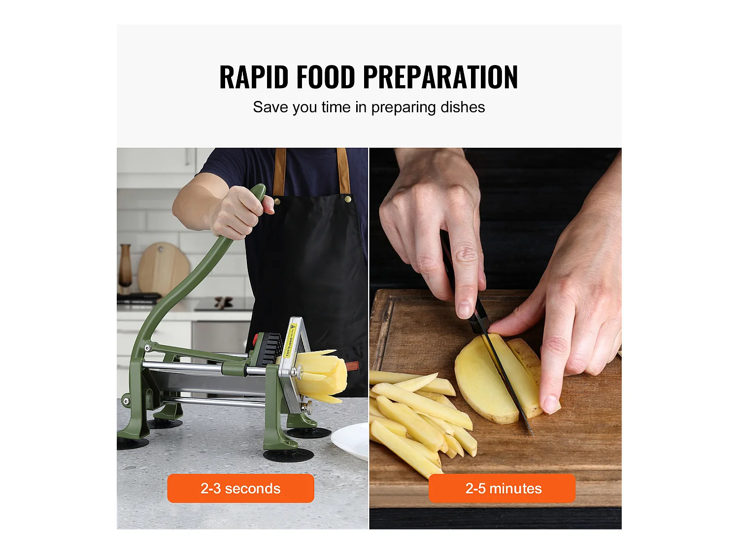 Coupe-frites et Légumes, SucceBuy Coupe-frites, Trancheuse à Pommes de Terre et Légumes en Acier Inoxydable, 2 Lames