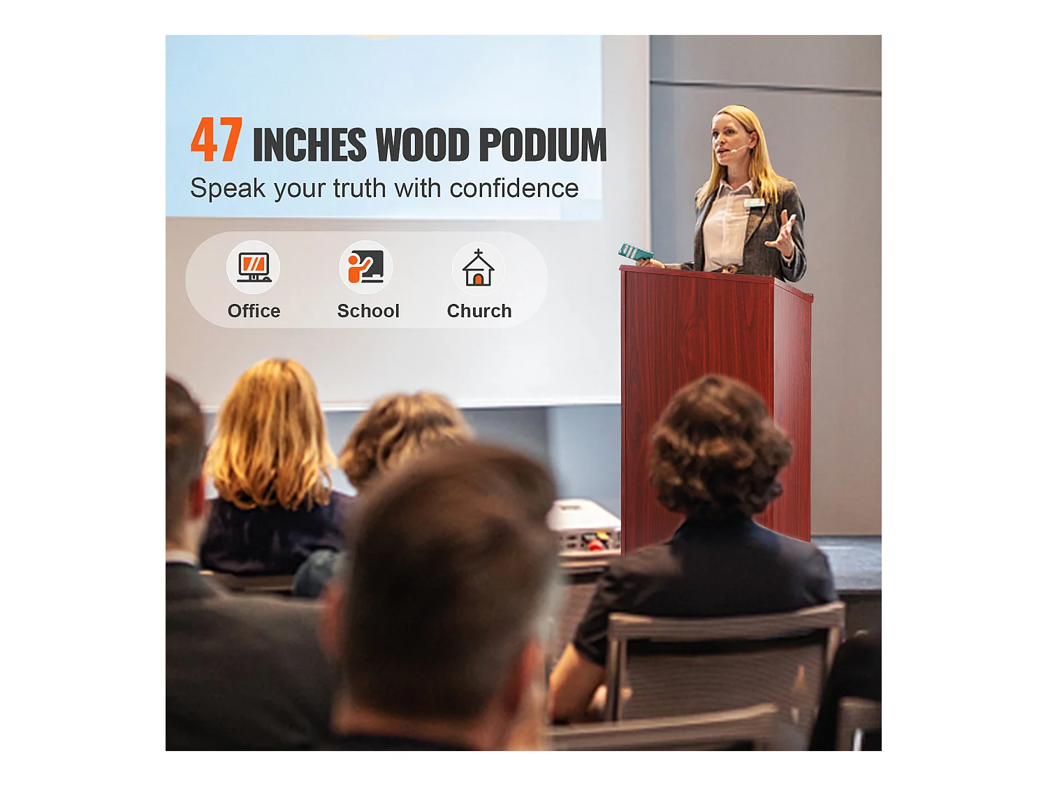 Support de Podium SucceBuy, Support d'Hôtesse de 120 cm avec 4 Roulettes, Podium en Bois avec Étagères de Rangement Réglables