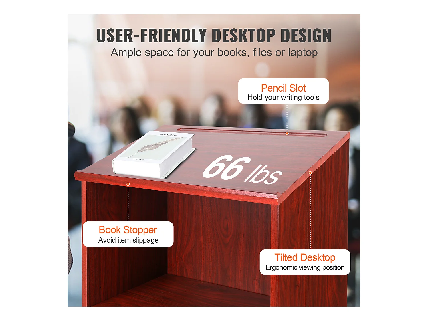 Support de Podium SucceBuy, Support d'Hôtesse de 120 cm avec 4 Roulettes, Podium en Bois avec Étagères de Rangement Réglables