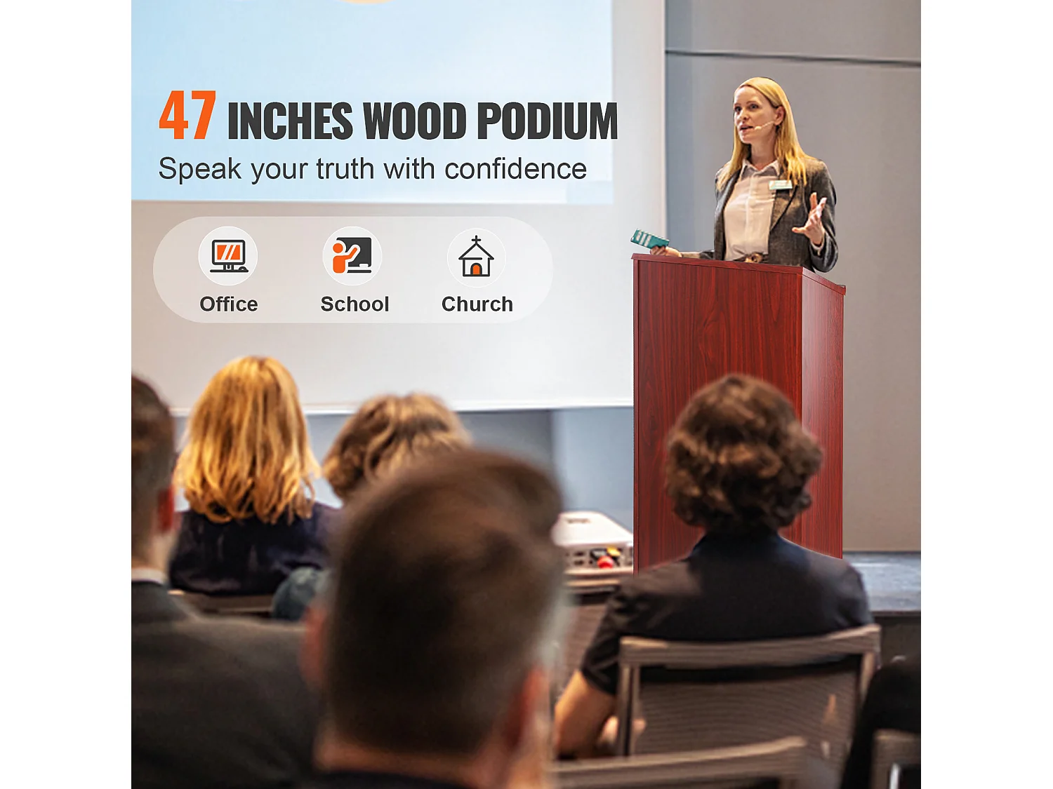 Support de Podium SucceBuy, Support d'Hôtesse de 120 cm avec 4 Roulettes, Podium en Bois avec Étagères de Rangement Réglables