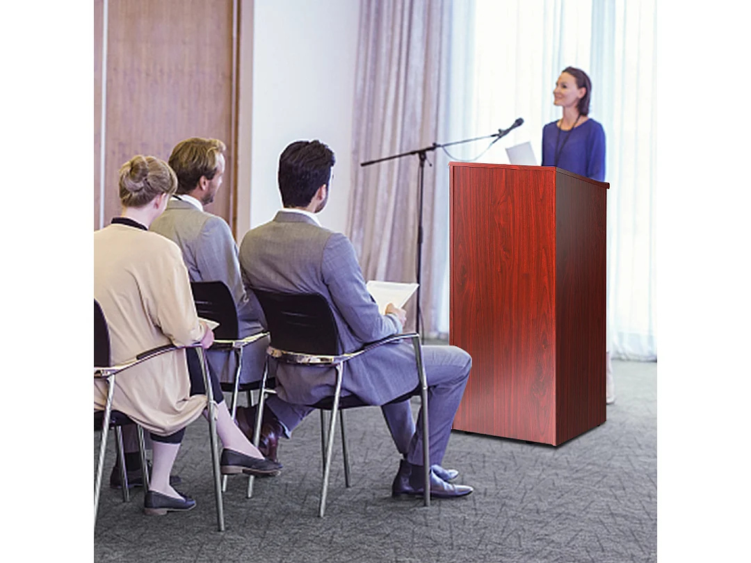 Support de Podium SucceBuy, Support d'Hôtesse de 120 cm avec 4 Roulettes, Podium en Bois avec Étagères de Rangement Réglables