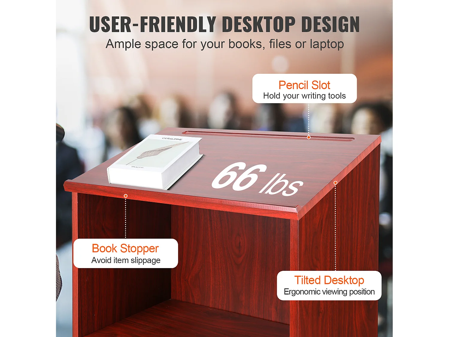 Support de Podium SucceBuy, Support d'Hôtesse de 120 cm avec 4 Roulettes, Podium en Bois avec Étagères de Rangement Réglables