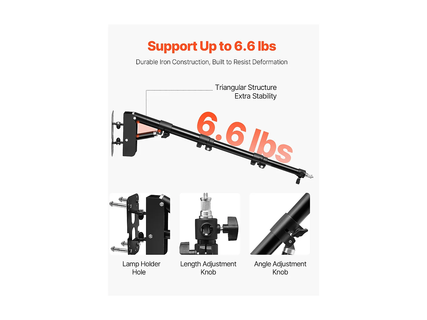 Stativ Oświetleniowy SucceBuy z Ramieniem Trójkątnym , 100 cm, Oświetlenie Pierścieniowe