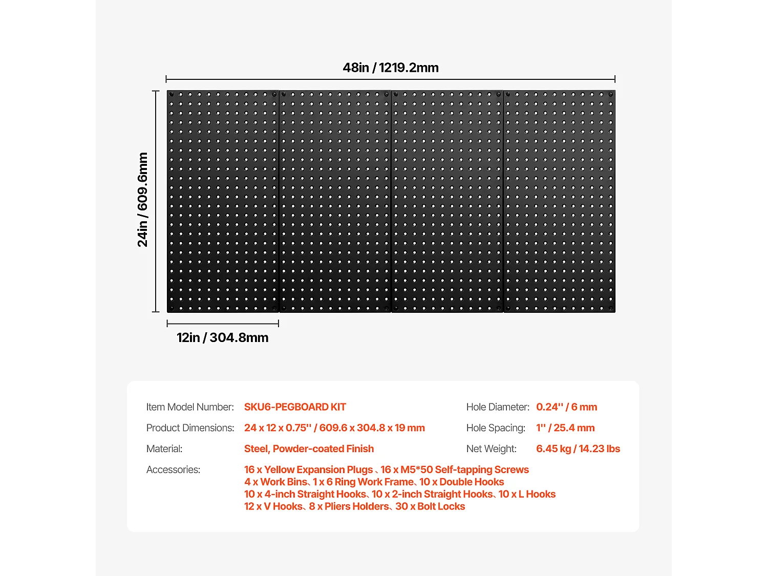 Lochbleche aus Metall SucceBuy, 4 Bleche, 609,6 x 304,8 mm, für Werkzeuge in der Garage