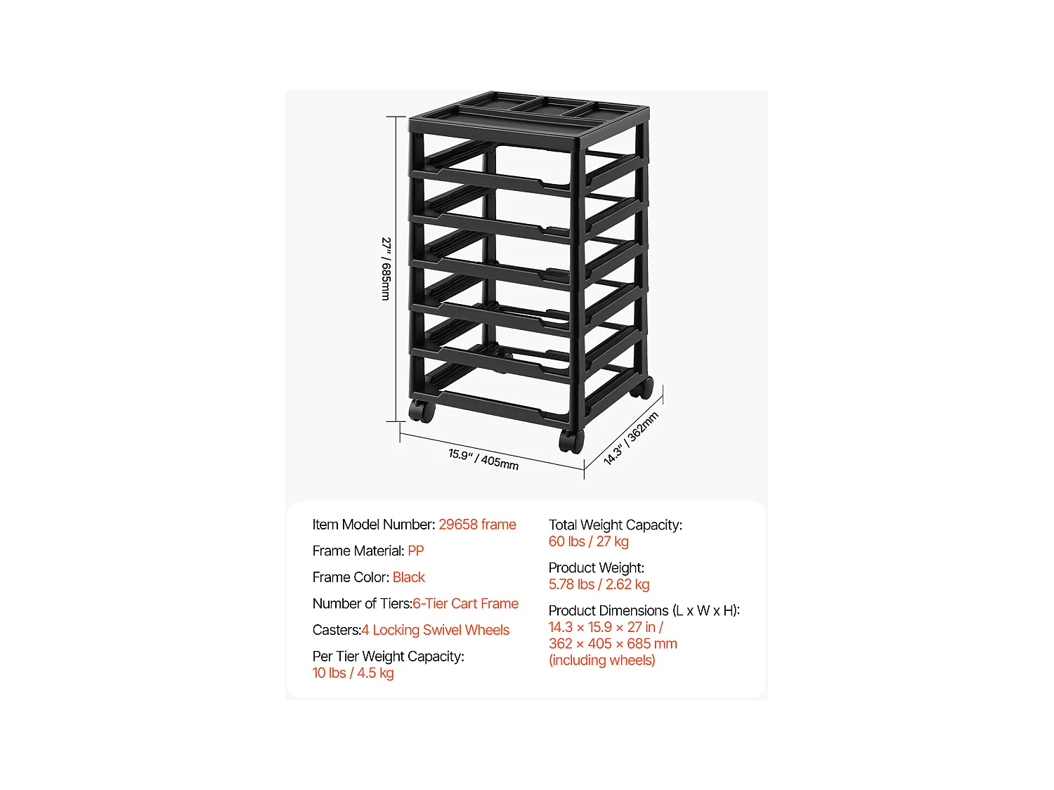 Rangement de Bureau en Plastique SucceBuy, à 6 Niveaux pour Scrapbooking, Grande Capacité avec Plateau Organiseur, Noir