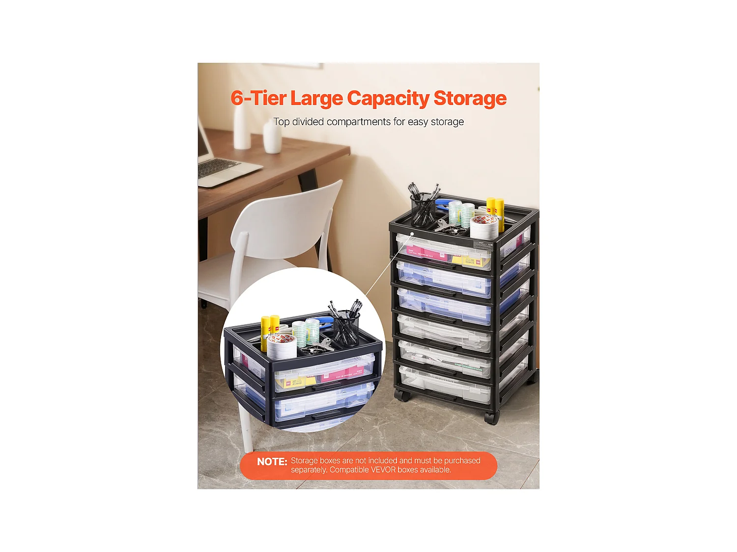 Rangement de Bureau en Plastique SucceBuy, à 6 Niveaux pour Scrapbooking, Grande Capacité avec Plateau Organiseur, Noir