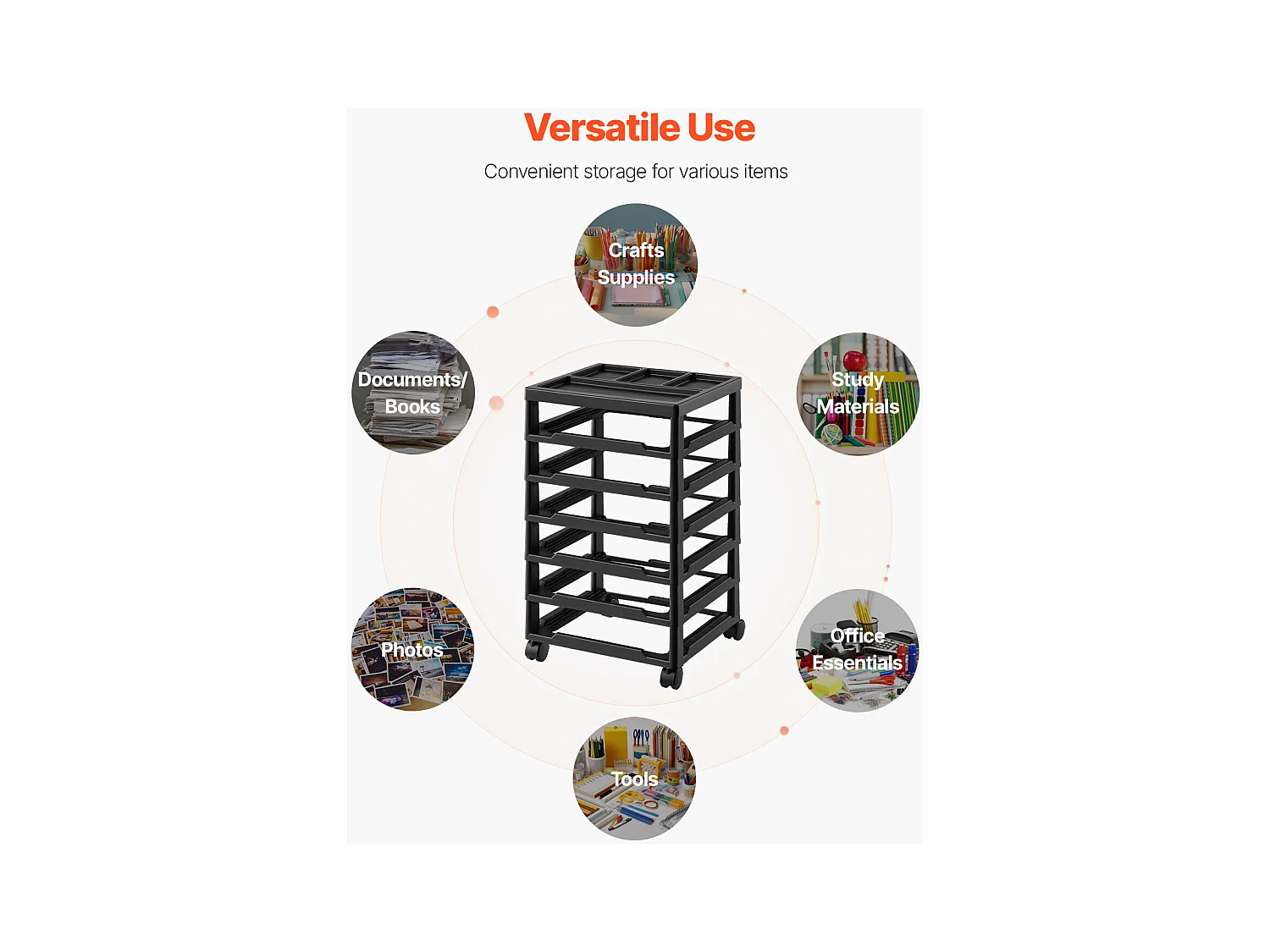 Rangement de Bureau en Plastique SucceBuy, à 6 Niveaux pour Scrapbooking, Grande Capacité avec Plateau Organiseur, Noir