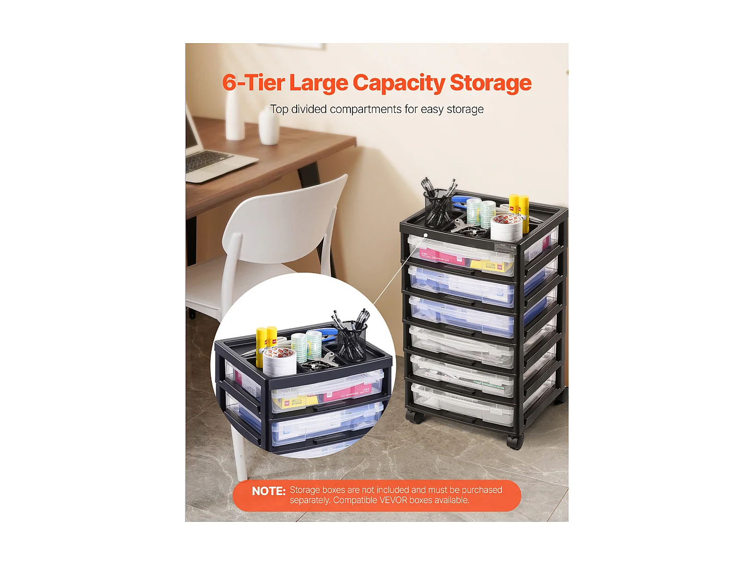 Plastic Bureau-Opbergdoos SucceBuy, met 6 Niveaus voor Scrapbooking, Grote Capaciteit met Opbergbakje, Zwart