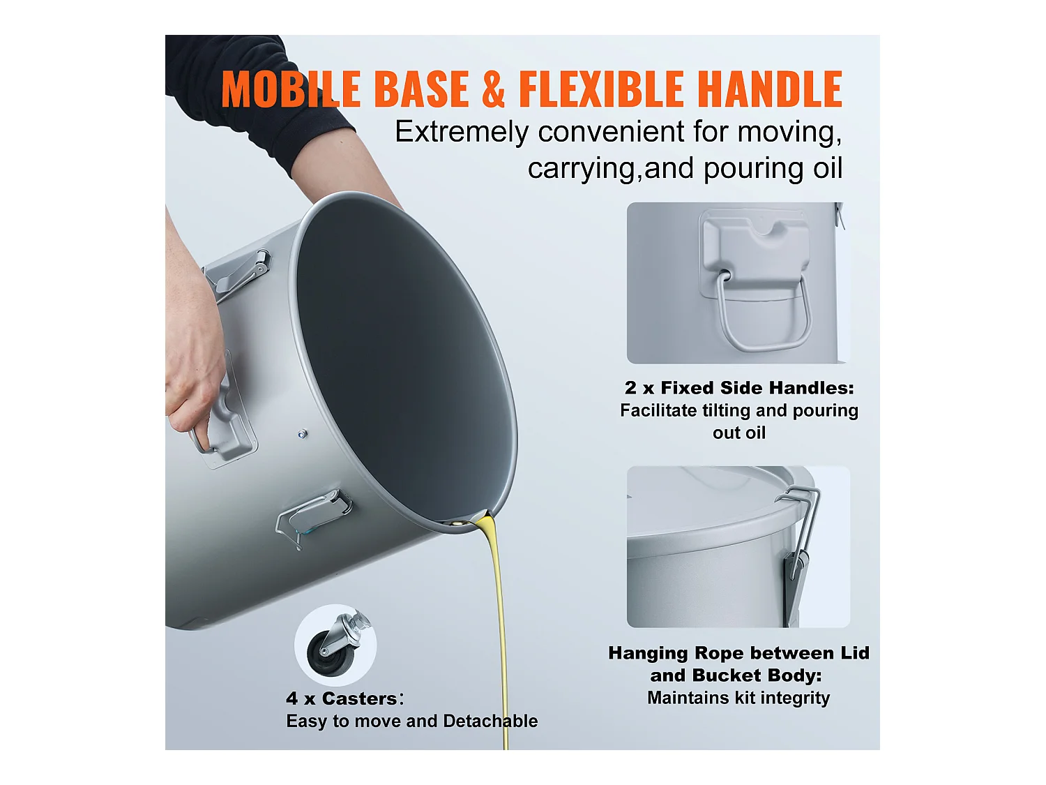 Seau à Graisse SucceBuy pour Friteuse, Bac D'élimination D'huile, 30 L avec Roulettes et sac Filtrant, Acier au Carbone avec Revêtement Antirouille