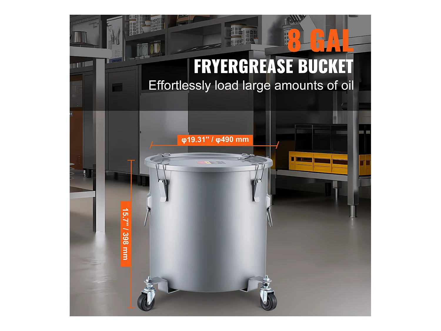 Seau à Graisse SucceBuy pour Friteuse, Bac D'élimination D'huile, 30 L avec Roulettes et sac Filtrant, Acier au Carbone avec Revêtement Antirouille