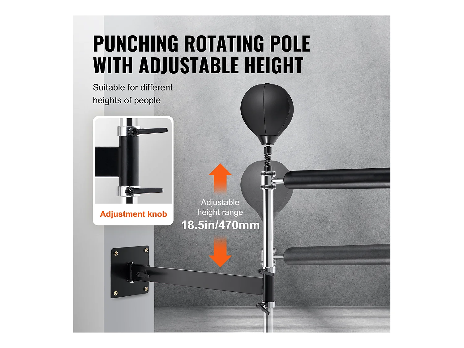 Roterende Bokszak voor Wandmontage SucceBuy , Instelbare Reflexsnelheidstrainer, Boksuitrusting voor Kickboksen, MMA, Fitness