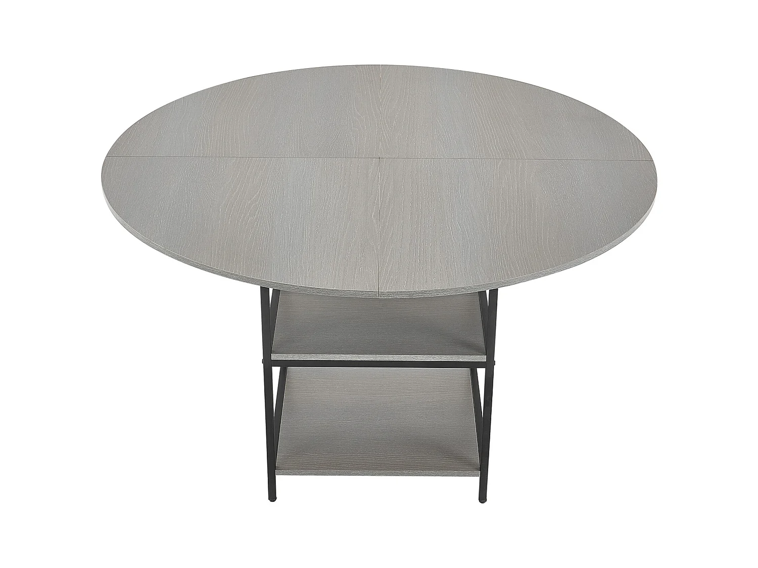 Ensemble Tafel SucceBuy Ronde Eettafel, 119 cm, Houten Eettafel voor 2-4 Personen, Modern Rond Meubel met Opbergplank en Metalen Poten, Grijs (Alleen Tafel)