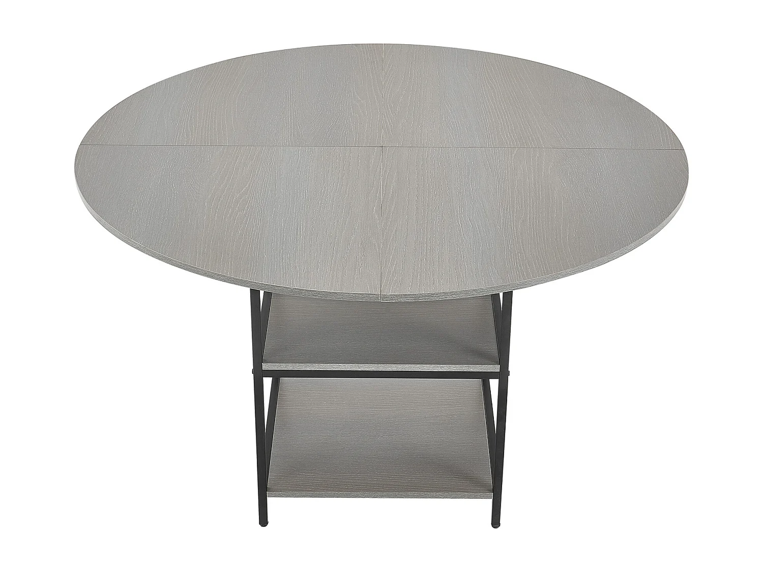 Ensemble Tafel SucceBuy Ronde Eettafel, 119 cm, Houten Eettafel voor 2-4 Personen, Modern Rond Meubel met Opbergplank en Metalen Poten, Grijs (Alleen Tafel)