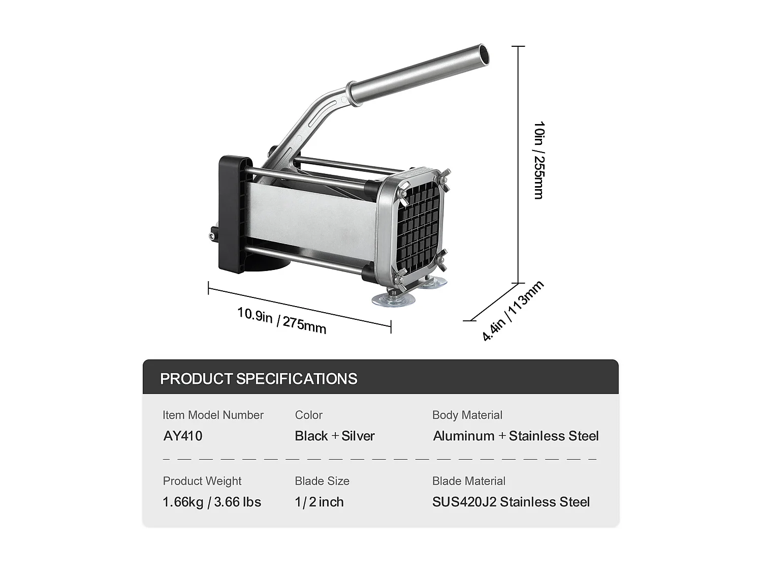 Coupe-frites et Légumes, SucceBuy Coupe-frites, Trancheuse à Pommes de Terre et Légumes en Acier Inoxydable avec Lame