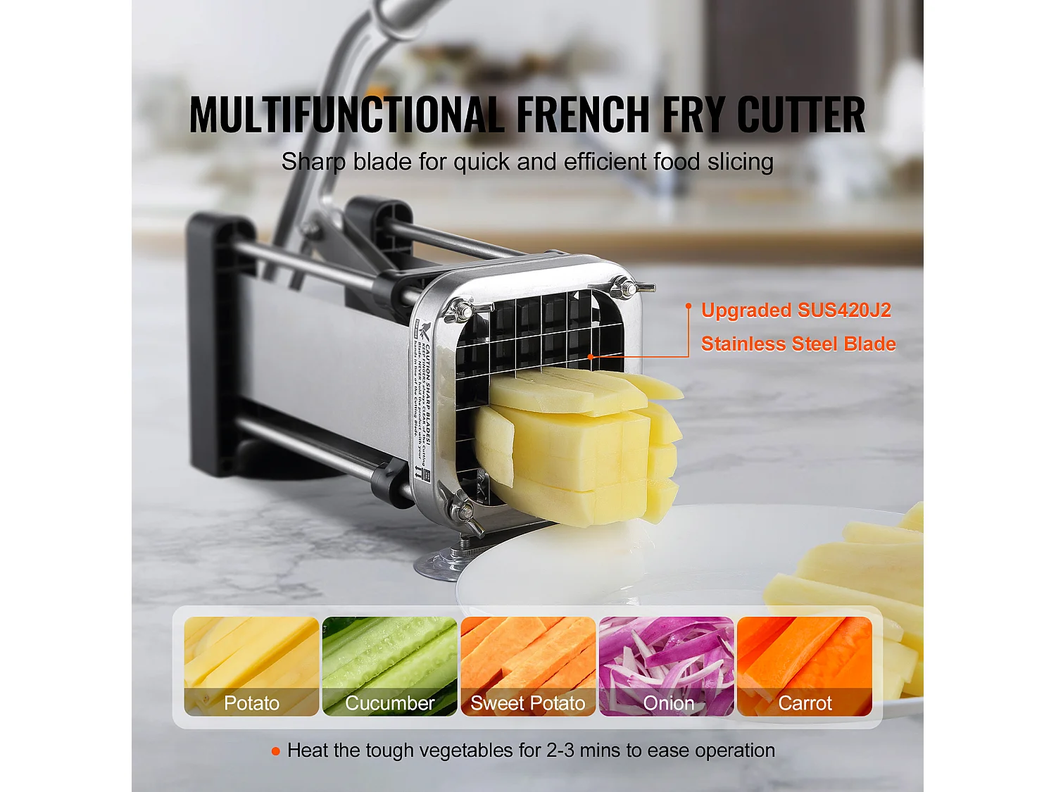 Coupe-frites et Légumes, SucceBuy Coupe-frites, Trancheuse à Pommes de Terre et Légumes en Acier Inoxydable avec Lame