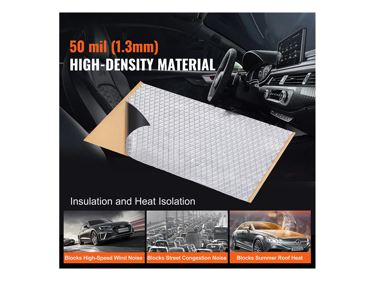 Tapis d'Isolation Phonique SucceBuy Feuille d'Absorption Acoustique 4,8 m² 24,9 x 39,9 x 0,13 cm pour Véhicule