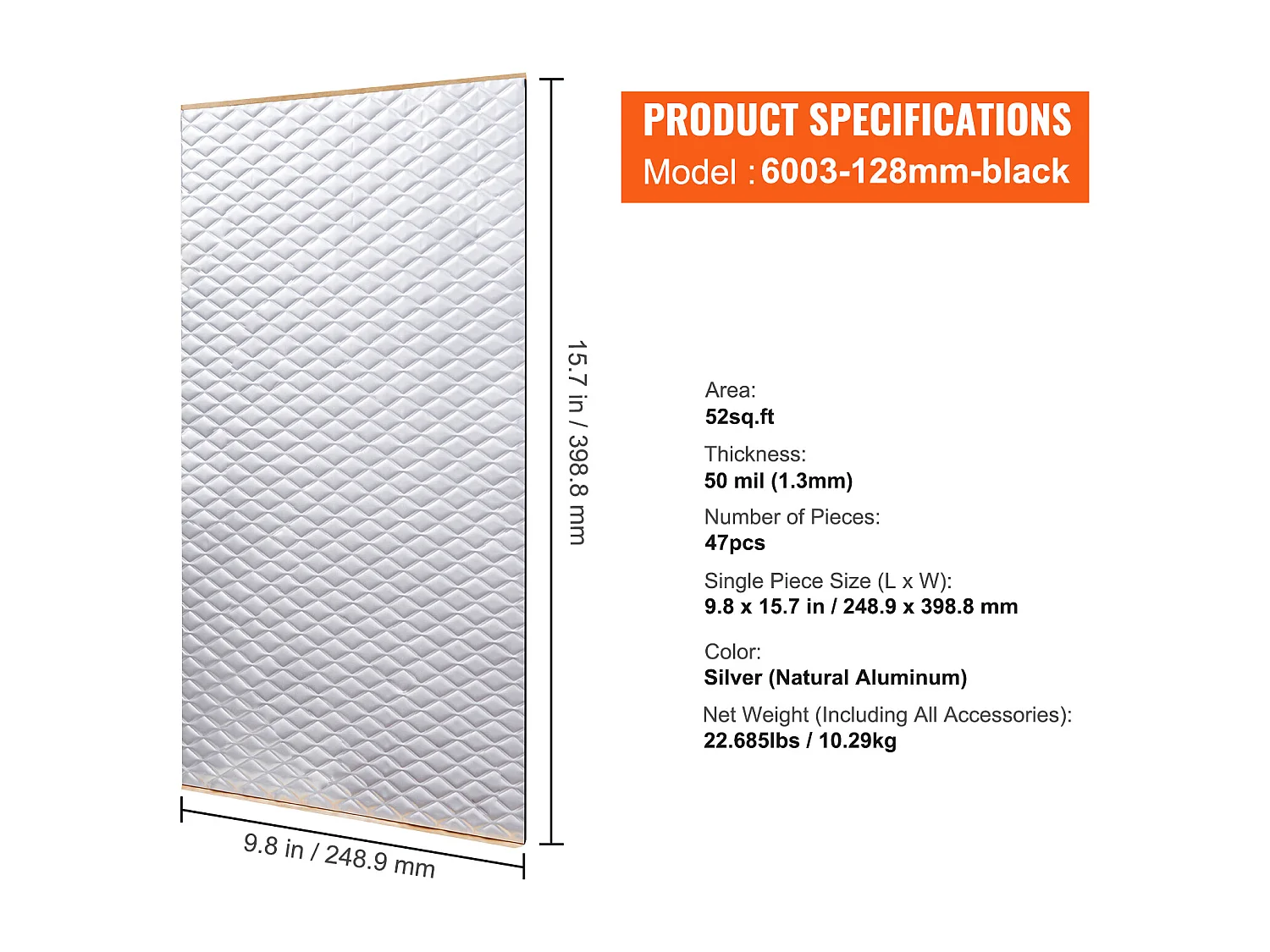 Tapis d'Isolation Phonique SucceBuy Feuille d'Absorption Acoustique 4,8 m² 24,9 x 39,9 x 0,13 cm pour Véhicule