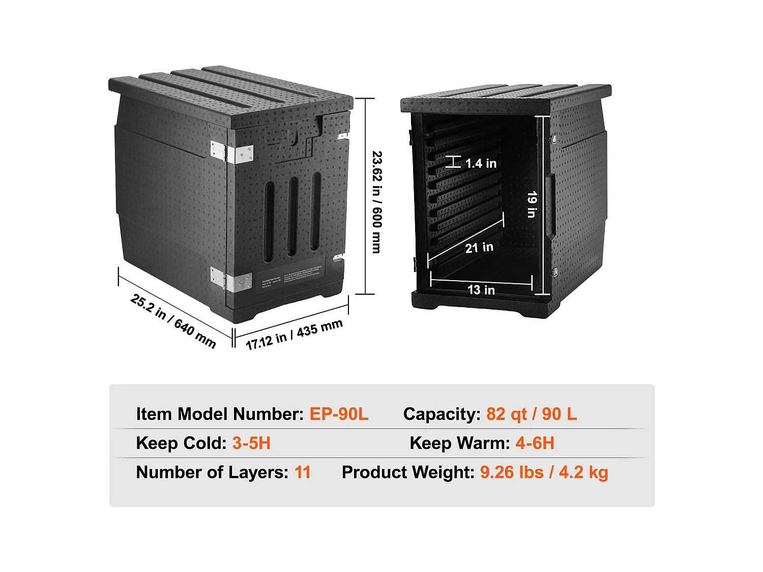 Boîte de Transport Isolé SucceBuy, Conteneur Alimentaire Isolé  78 L, Transport Portable Noir à Chargement Frontal