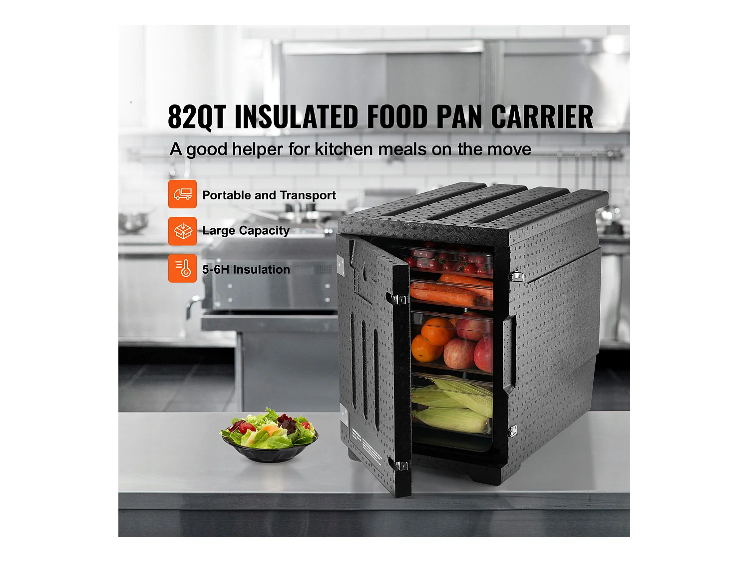 Boîte de Transport Isolé SucceBuy, Conteneur Alimentaire Isolé  78 L, Transport Portable Noir à Chargement Frontal