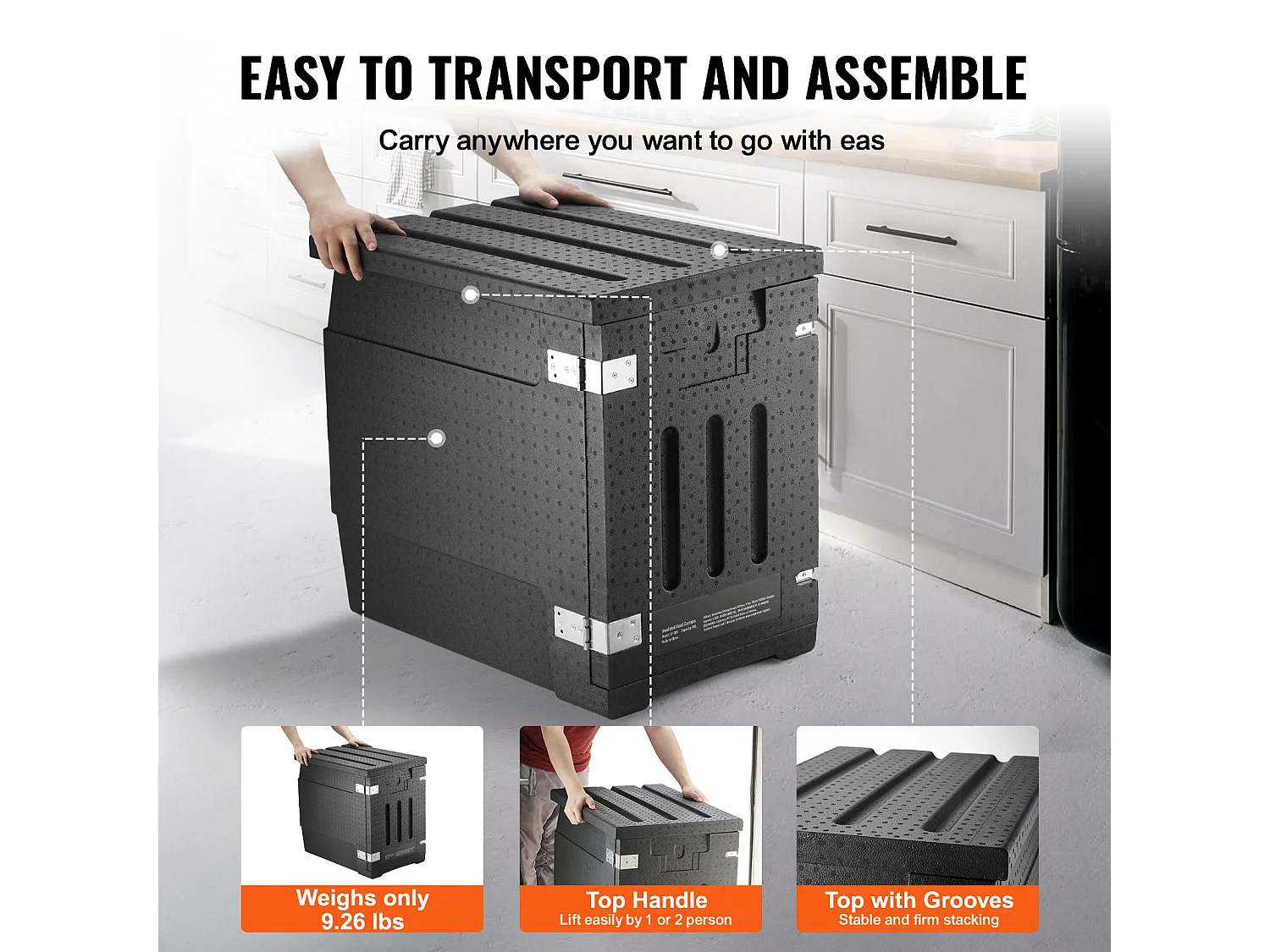 Boîte de Transport Isolé SucceBuy, Conteneur Alimentaire Isolé  78 L, Transport Portable Noir à Chargement Frontal
