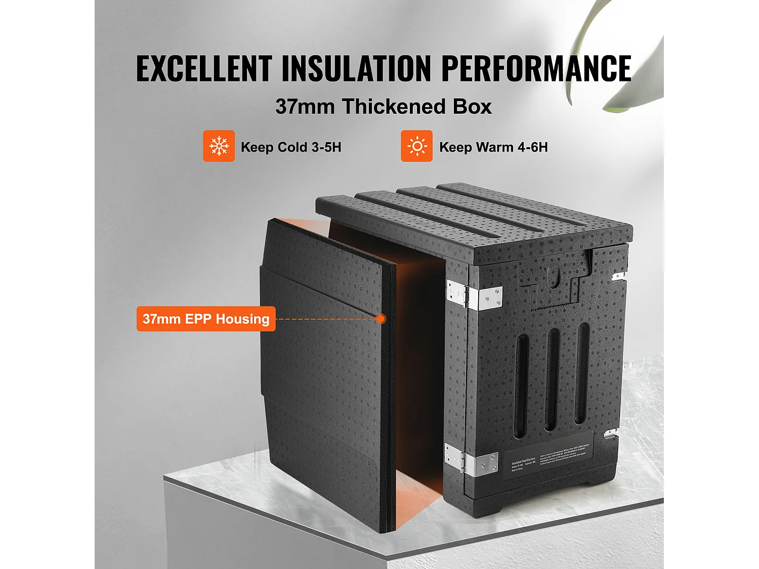 Caixa de Transporte Isolado SucceBuy, Contêiner Alimentar Isolado 78 L, Transporte Portátil Negro com Carga Frontal