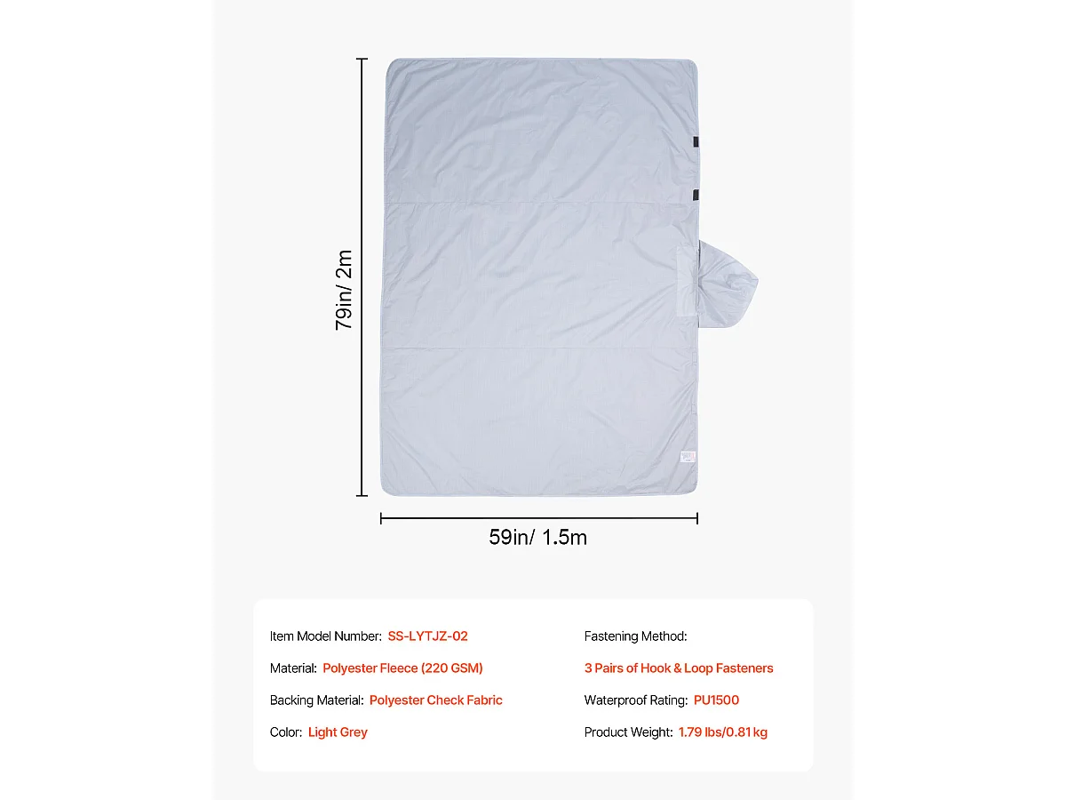 Couverture de Camping SucceBuy, 200.66cm x 149.86cm, Portable et Chaude, Idéale pour l'Extérieur en Gris Clair