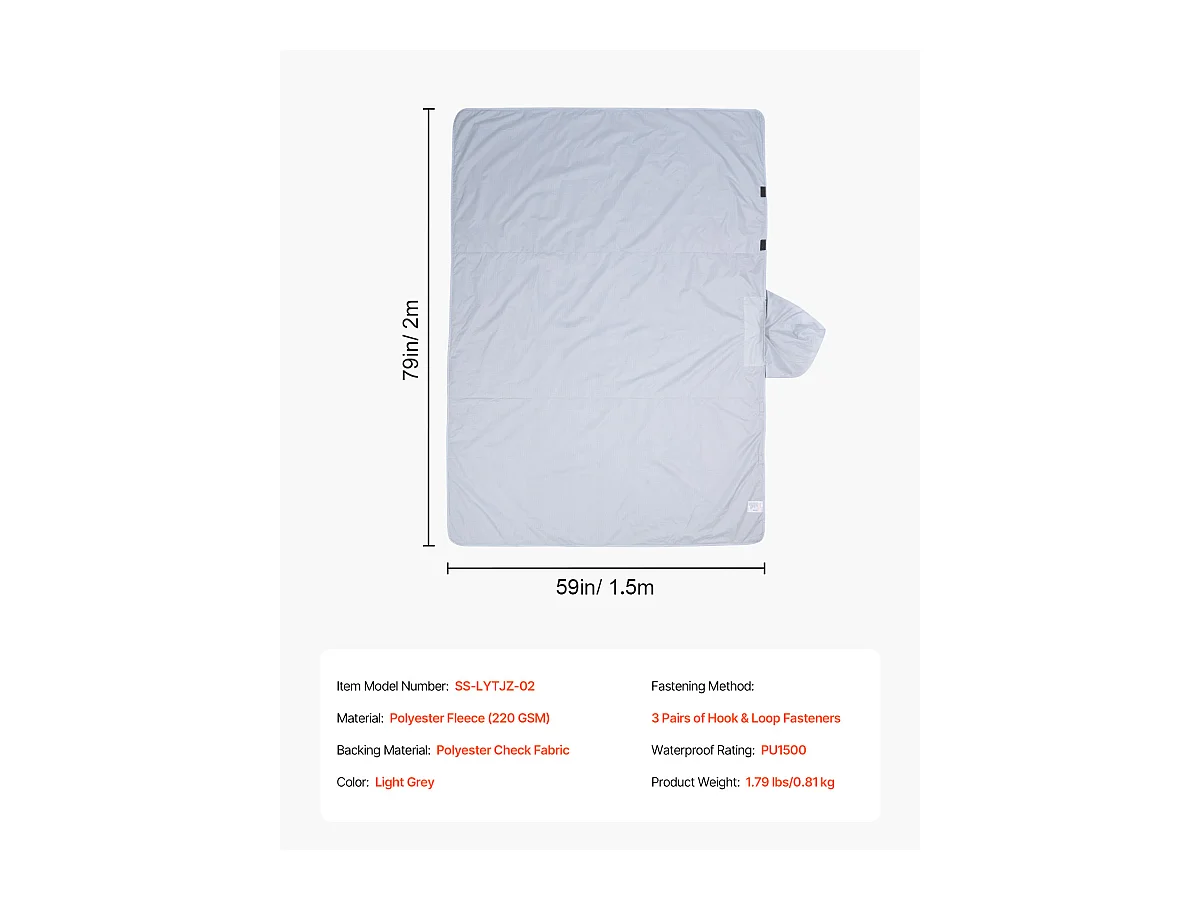 Coperta da Campeggio SucceBuy, 200,66 cm x 149,86 cm, Portatile e Calda, Ideale per Esterni in Grigio Chiaro