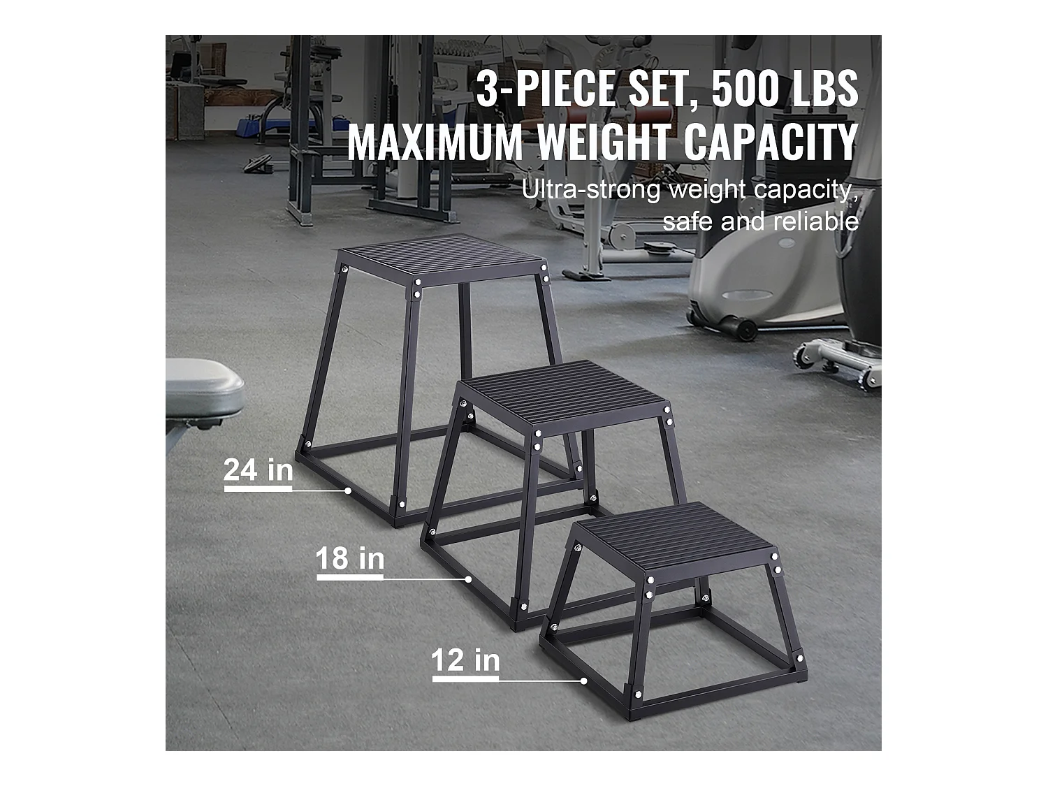 Caja de Salto Pliométrico SucceBuy, Caja de Pliometría, 3 Piezas, 30.5/45.8/60.9 cm, Negro