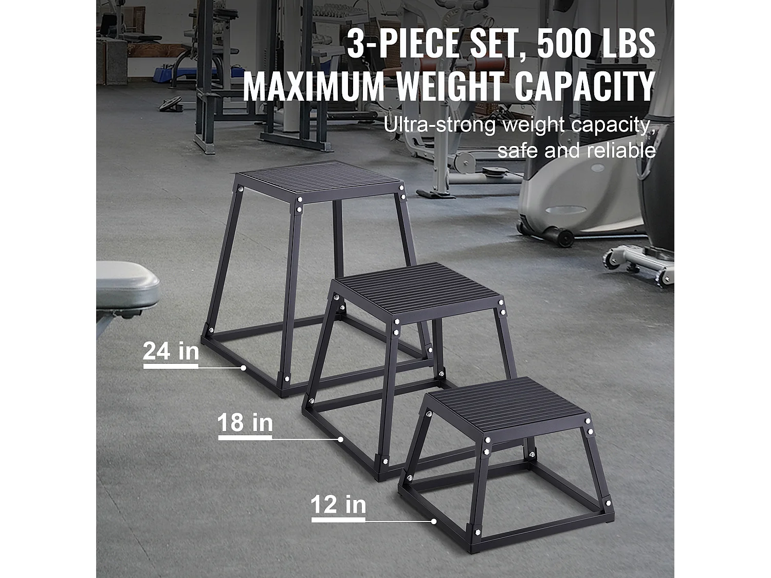 Boîte de Saut Pliométrique SucceBuy, Boîte de Pliométrie, 3PCs, 30.5/45.8/60.9 cm, Noir