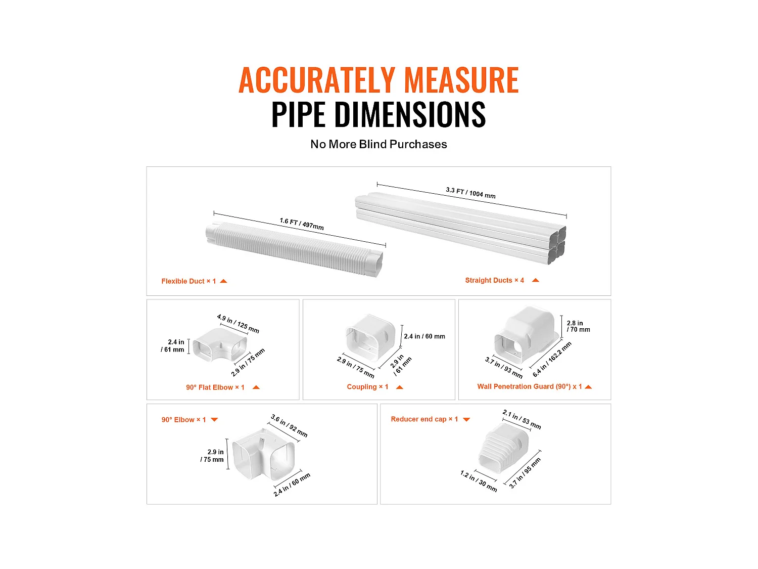 Couvercle de Ligne SucceBuy 7.62cm de Largeur 483 cm pour Mini-Split/Climatiseur, PVC Décoratif pour Climatiseur. 4 Conduits Droits et Composants, Blanc