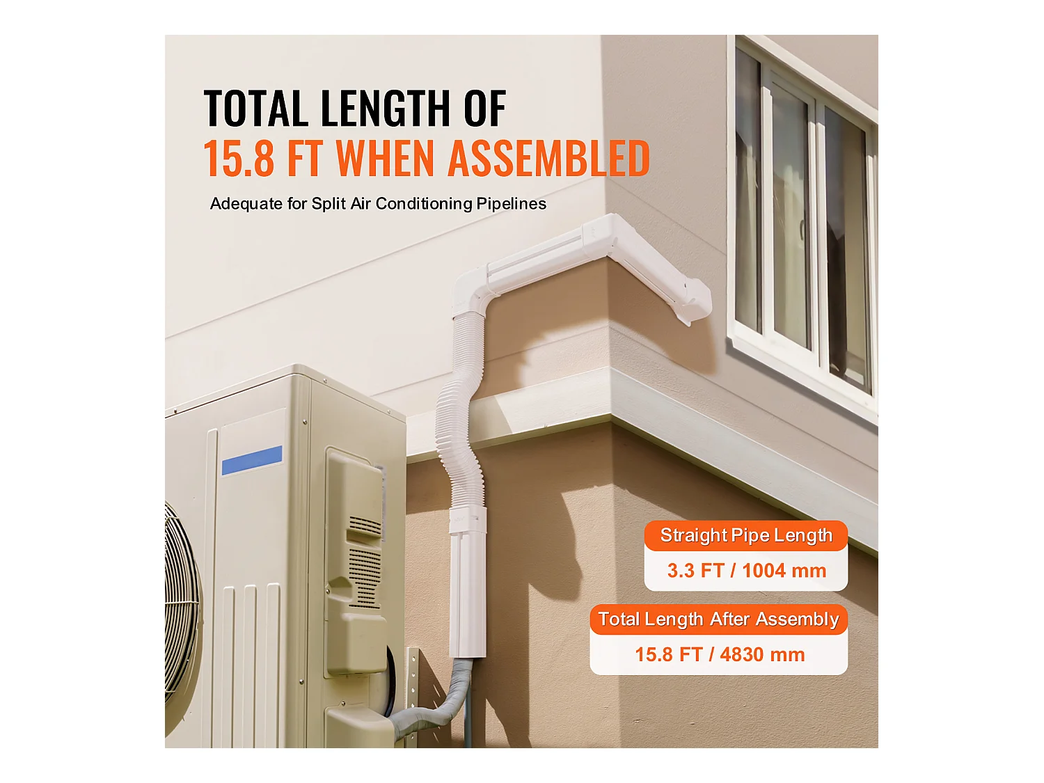 Couvercle de Ligne SucceBuy 7.62cm de Largeur 483 cm pour Mini-Split/Climatiseur, PVC Décoratif pour Climatiseur. 4 Conduits Droits et Composants, Blanc