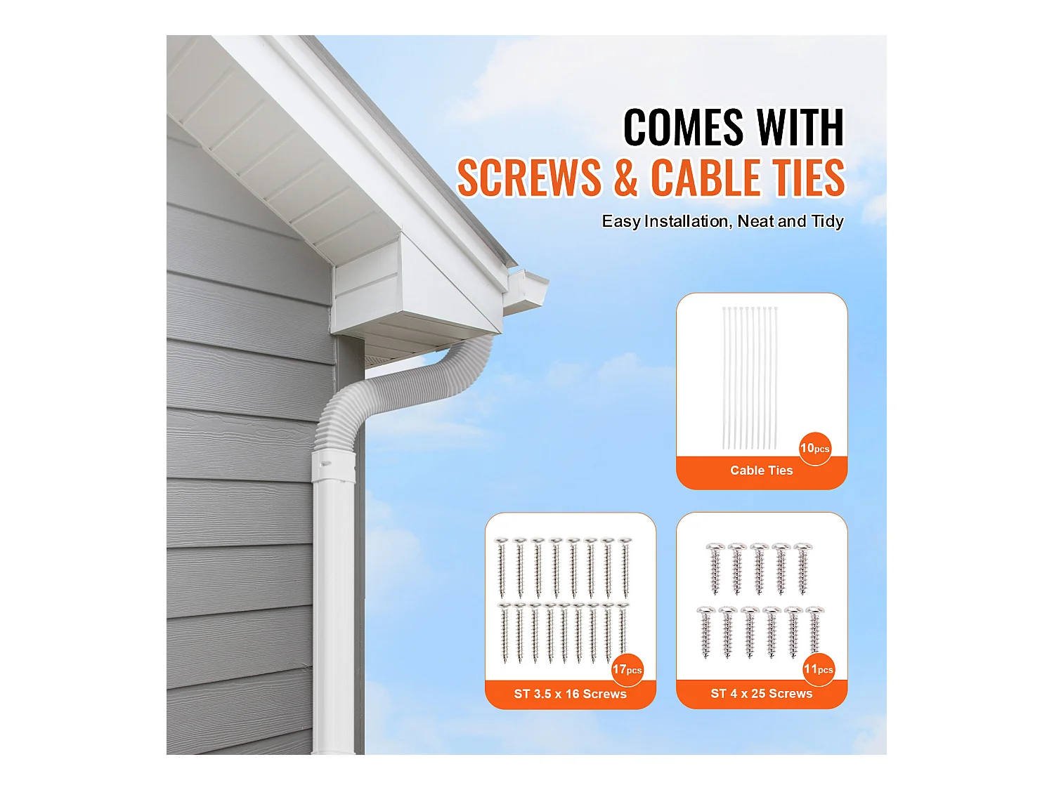 Couvercle de Ligne SucceBuy 7.62cm de Largeur 483 cm pour Mini-Split/Climatiseur, PVC Décoratif pour Climatiseur. 4 Conduits Droits et Composants, Blanc