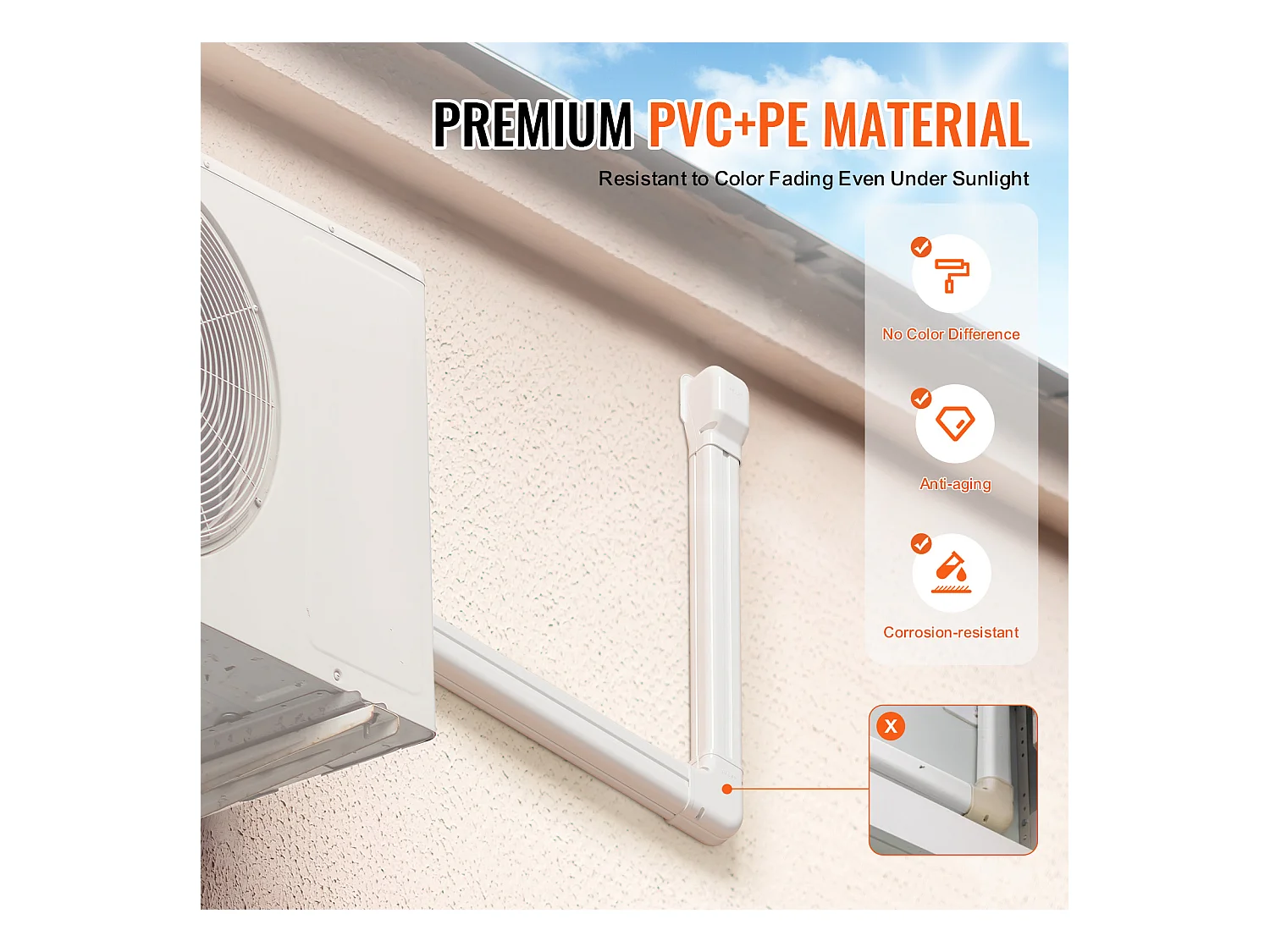 Couvercle de Ligne SucceBuy 7.62cm de Largeur 483 cm pour Mini-Split/Climatiseur, PVC Décoratif pour Climatiseur. 4 Conduits Droits et Composants, Blanc