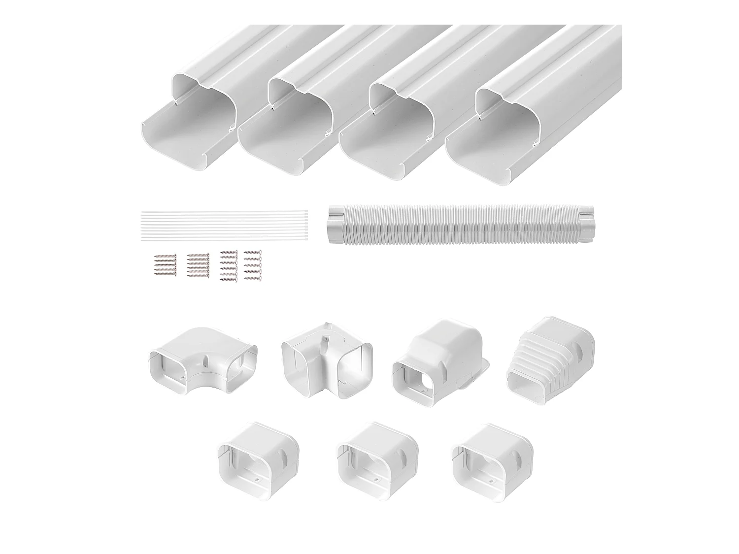 Leitungsabdeckung SucceBuy 7.62cm Breite 483 cm für Mini-Split/Klimaanlage, Dekoratives PVC für Klimaanlage. 4 Gerade Kanäle und Komponenten, Weiß
