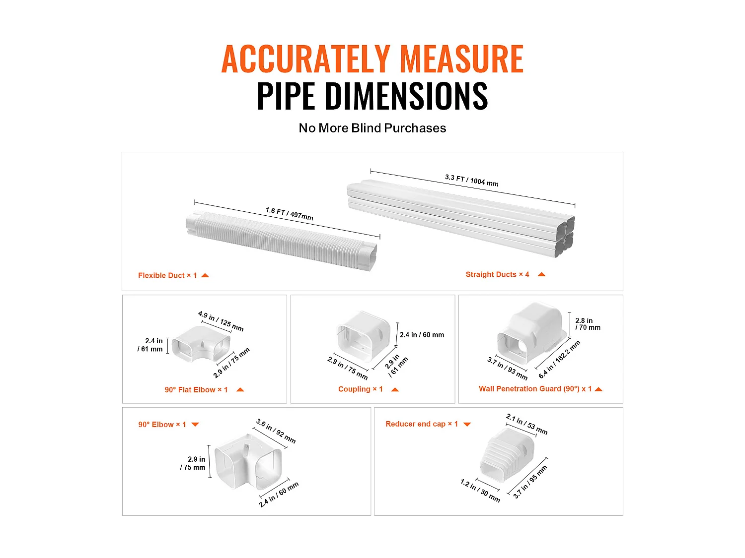 Couvercle de Ligne SucceBuy 7.62cm de Largeur 483 cm pour Mini-Split/Climatiseur, PVC Décoratif pour Climatiseur. 4 Conduits Droits et Composants, Blanc