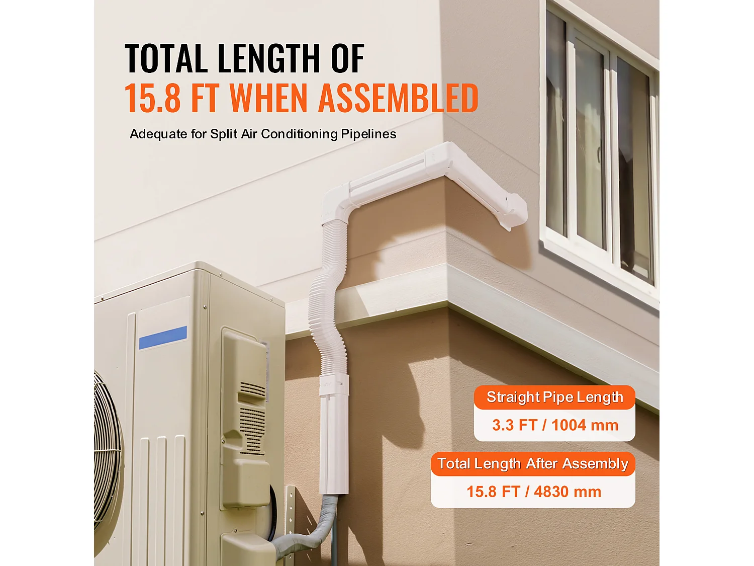 Couvercle de Ligne SucceBuy 7.62cm de Largeur 483 cm pour Mini-Split/Climatiseur, PVC Décoratif pour Climatiseur. 4 Conduits Droits et Composants, Blanc